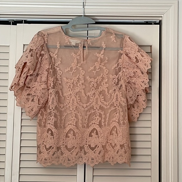 Anthropologie Forever That Girl Grace Tiered Lace Back Top Pink NWOT - Picture 6 of 9